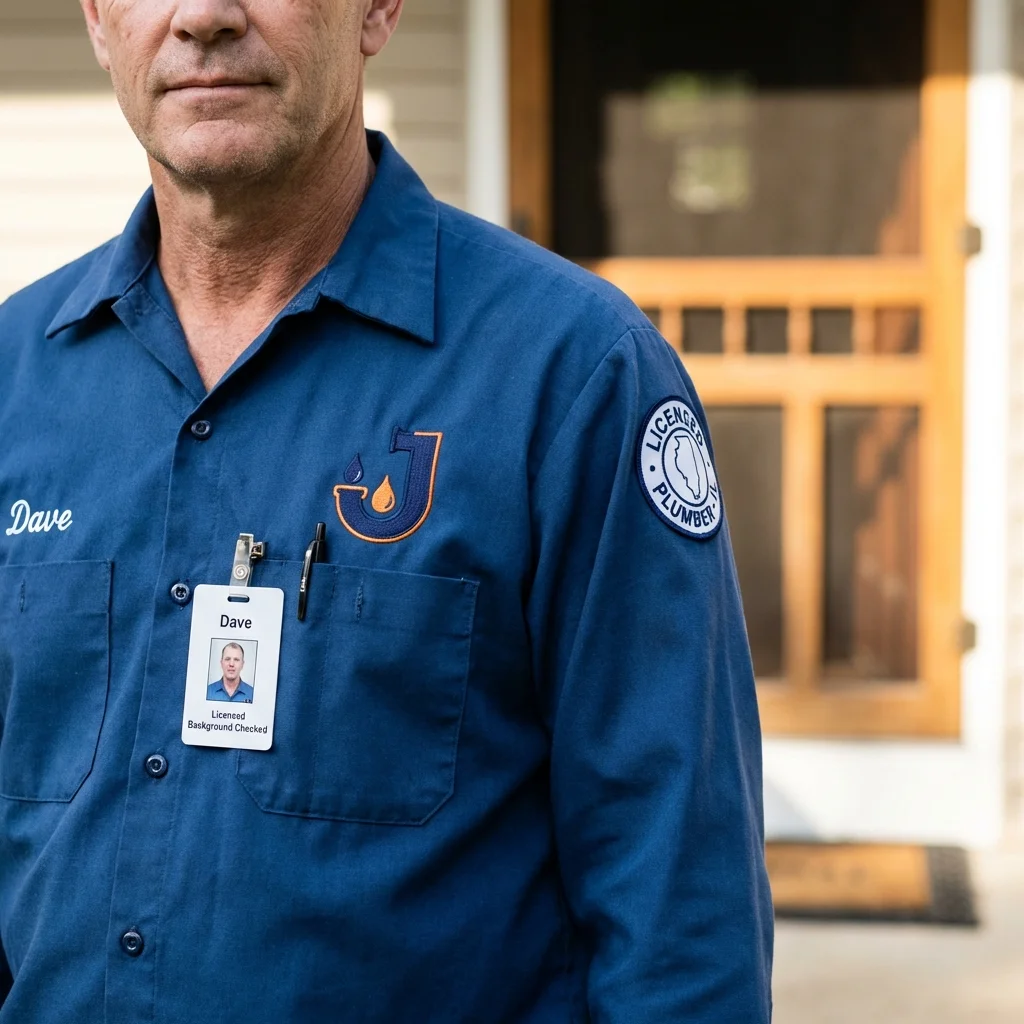 Licensed plumber showing ID badge in Mount Vernon, IA