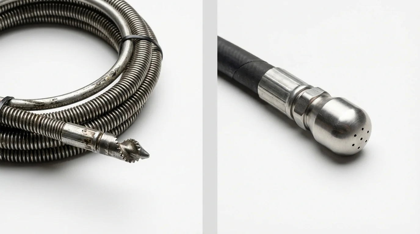 Drain snake cable and hydro jetting nozzle used for drain cleaning in Mount Vernon, IA