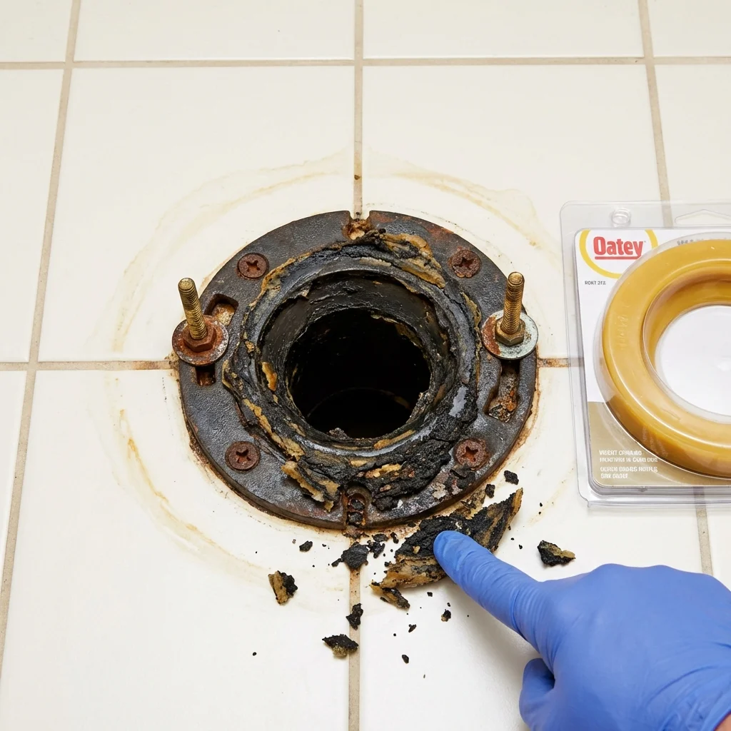 Failed wax ring showing water seepage at the base of a toilet in a Mount Vernon, IA home